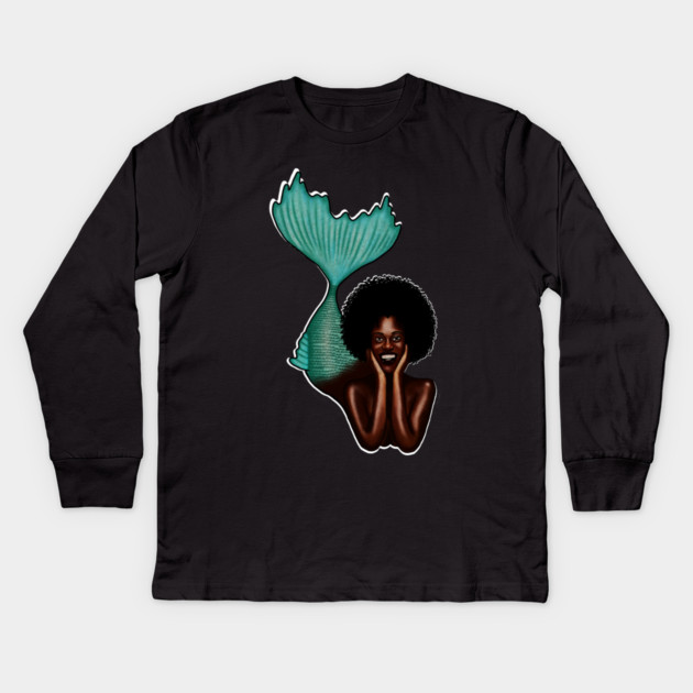 Afro Mermaid, African, Black Girl Magic Kids Long Sleeve T-Shirt by logiamerch
