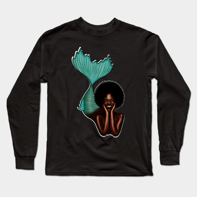 Afro Mermaid, African, Black Girl Magic Long Sleeve T-Shirt by logiamerch