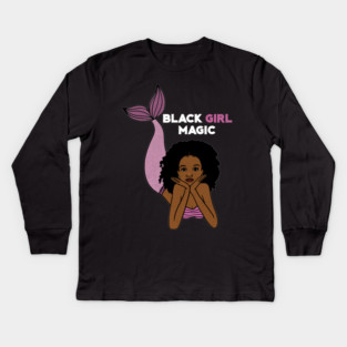 Black Girl Magic, Afro Mermaid Kids Long Sleeve T-Shirt