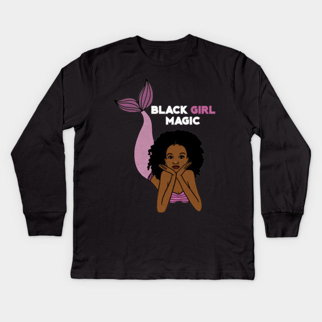 Black Girl Magic, Afro Mermaid Kids Long Sleeve T-Shirt by logiamerch