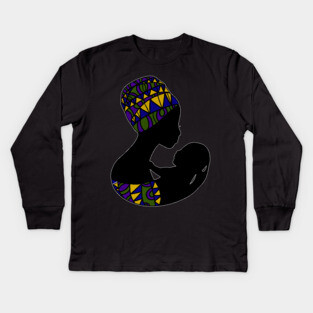 African Mom, Afro Woman with Baby, Black Pride, Mama Africa Kids Long Sleeve T-Shirt