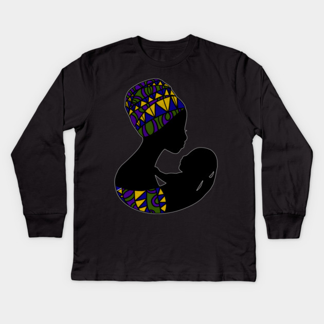 African Mom, Afro Woman with Baby, Black Pride, Mama Africa Kids Long Sleeve T-Shirt by logiamerch