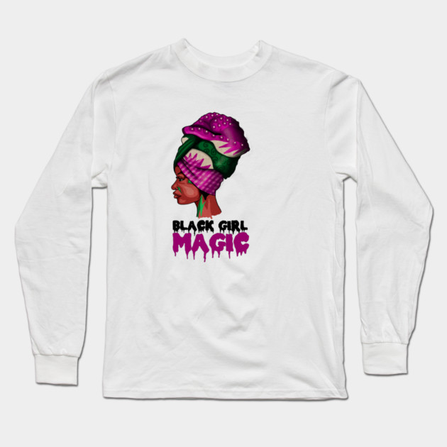 Black Girl Magic, Melanin, Afro Woman Long Sleeve T-Shirt by logiamerch
