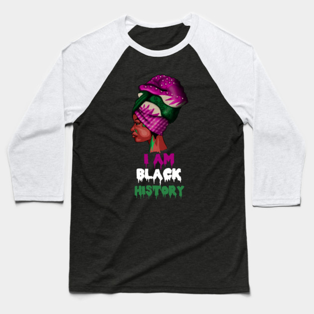 I am Black History, African Afro, Black Pride, African Woman Baseball T-Shirt by logiamerch