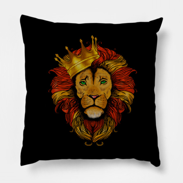 African Lion with Crown, Big Cat Pillow by logiamerch