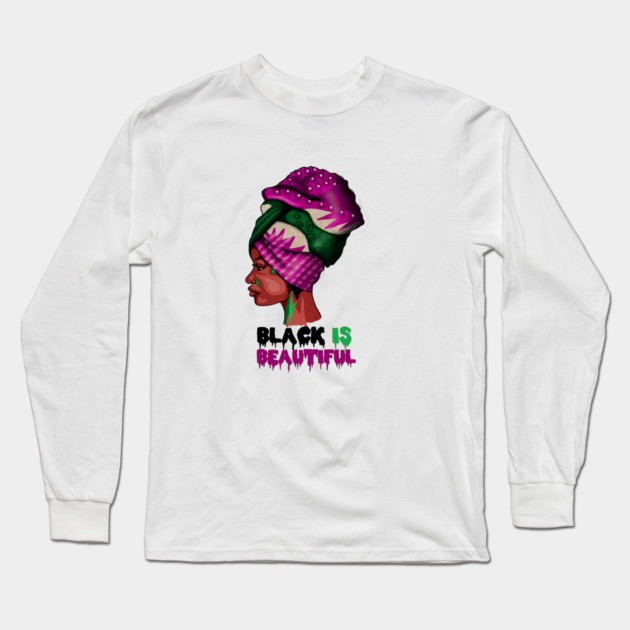 Black is Beautiful, Afro African Woman Long Sleeve T-Shirt by logiamerch
