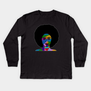 Colorful Afro Woman, African Style Kids Long Sleeve T-Shirt