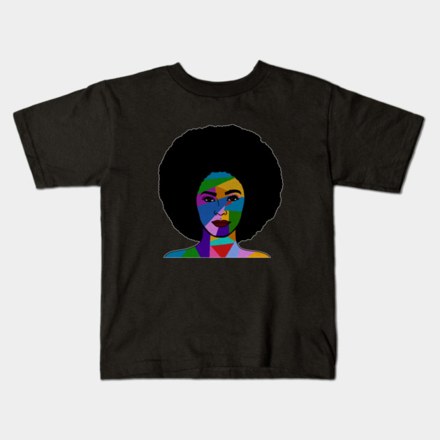 Colorful Afro Woman, African Style Kids T-Shirt by logiamerch