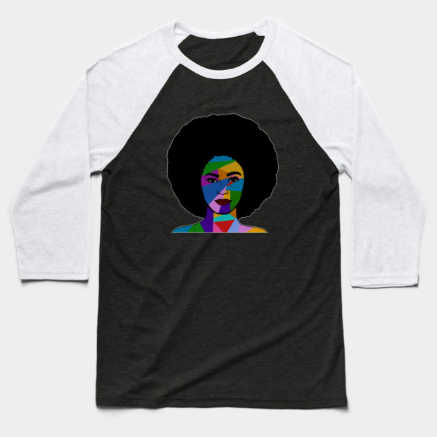 Colorful Afro Woman, African Style Baseball T-Shirt by logiamerch