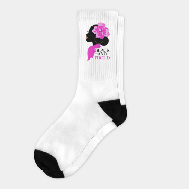 Black and Proud, African Woman, Afro, Black Pride Socks by logiamerch