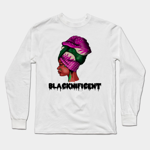 Black Beauty, Afro Woman, Magnificent Long Sleeve T-Shirt by logiamerch