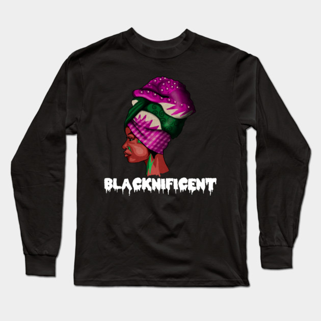 Black Beauty, Afro Woman, Magnificent Long Sleeve T-Shirt by logiamerch