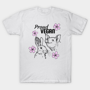 Proud vegan design featuring pig, rabbit and pink flowers T-Shirt