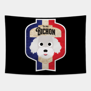 Bichon - Distressed French Bichon Beer Label Design Tapestry