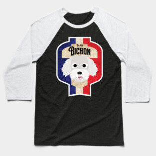 Bichon - Distressed French Bichon Beer Label Design Baseball T-Shirt
