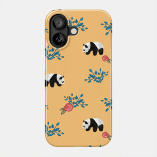 Floral Panda Pattern with Roses on Peach Background Phone Case