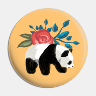 Floral Panda with Rose on Peach Pin