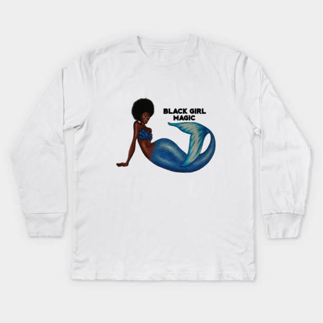 Afro Mermaid, African, Black Girl Magic Kids Long Sleeve T-Shirt by logiamerch