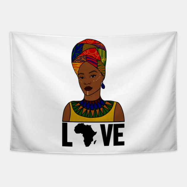 Love Africa, African Woman, Black Pride Tapestry by logiamerch
