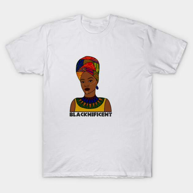 Black is Magnificent, Black Pride, Afro Woman T-Shirt by logiamerch