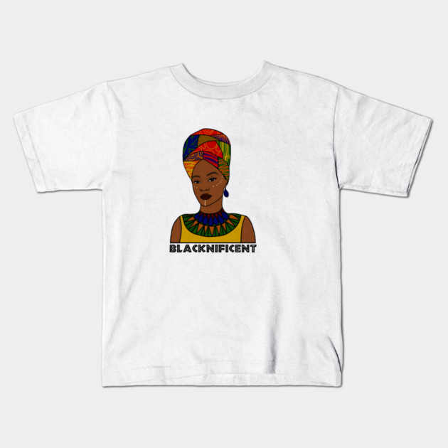 Black is Magnificent, Black Pride, Afro Woman Kids T-Shirt by logiamerch