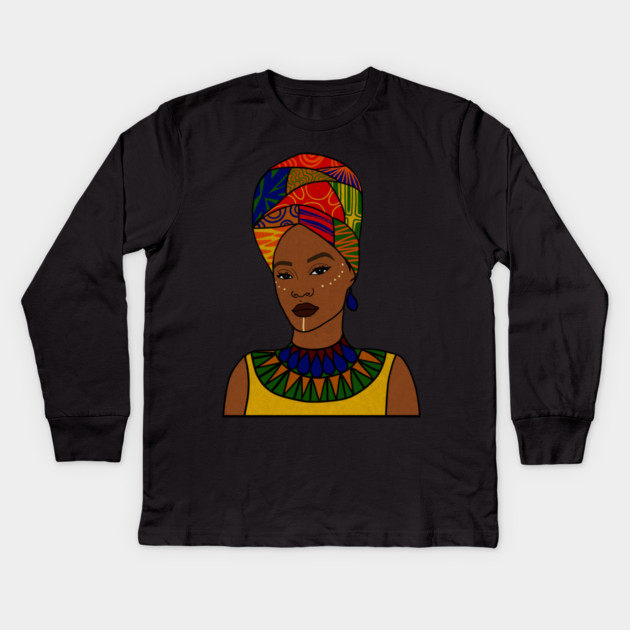Beautiful Afro African Woman, Black Pride Kids Long Sleeve T-Shirt by logiamerch