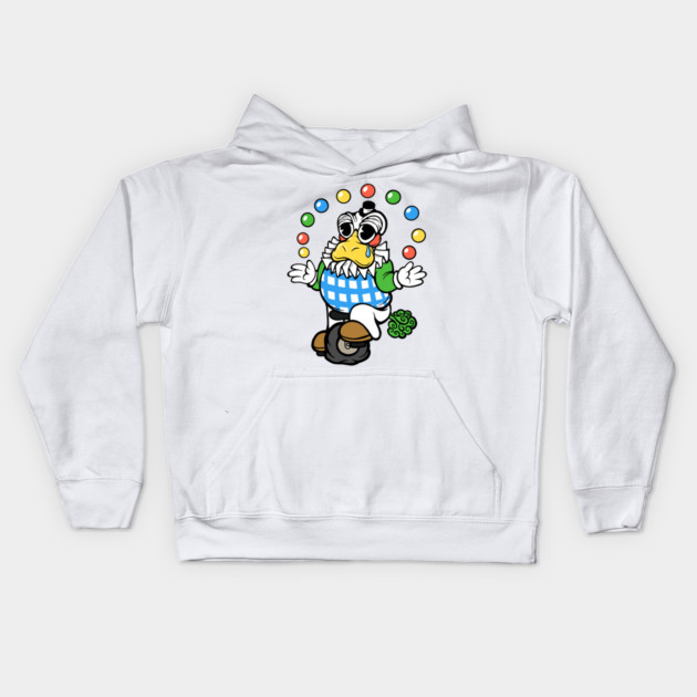 Farting Duck Clown Kids Hoodie by flynnryanart