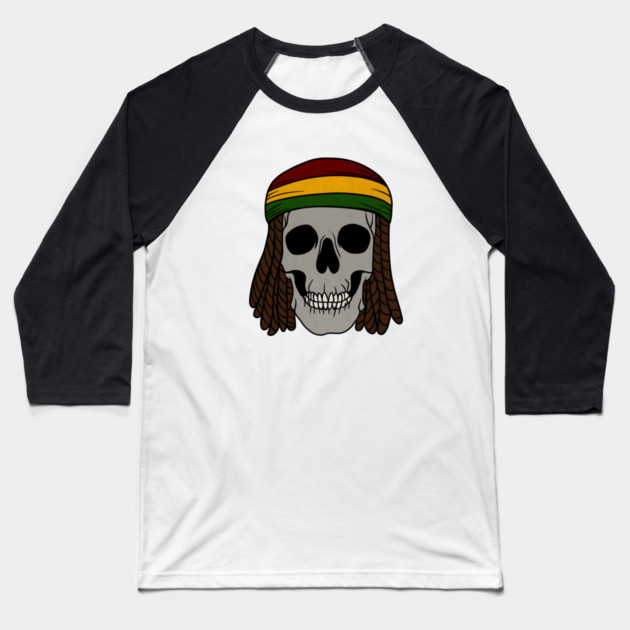 Rasta Skull with Dreadlocks, Rastafarian, Jamaica Baseball T-Shirt by logiamerch