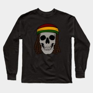 Rasta Skull with Dreadlocks, Rastafarian, Jamaica Long Sleeve T-Shirt