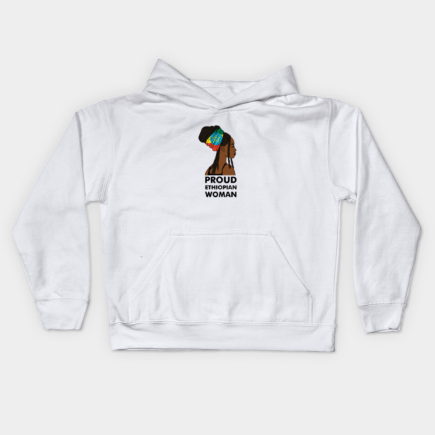 Proud Ethiopian Woman, Ethiopia Flag, Afro African Kids Hoodie by logiamerch