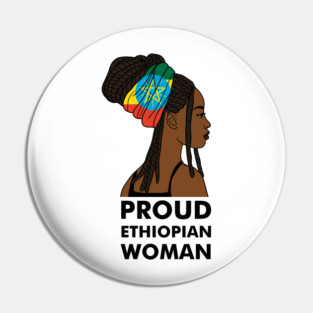 Proud Ethiopian Woman, Ethiopia Flag, Afro African Pin