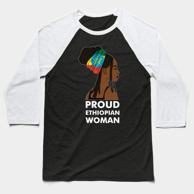 Proud Ethiopian Woman, Ethiopia Flag, Afro African Baseball T-Shirt by logiamerch