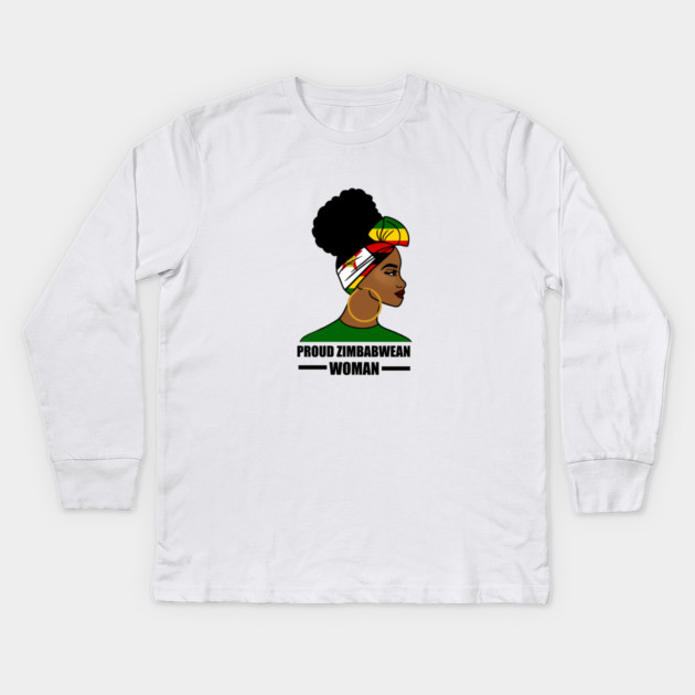 Proud Zimbabwean Woman, Zimbabwe Flag African Kids Long Sleeve T-Shirt by logiamerch