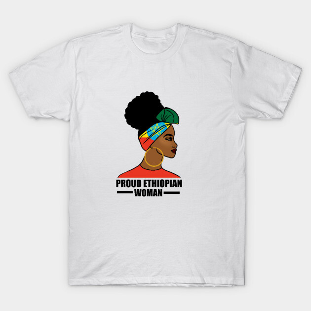Proud Ethiopian Woman, Ethiopia Flag, Afro African T-Shirt by logiamerch