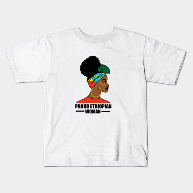 Proud Ethiopian Woman, Ethiopia Flag, Afro African Kids T-Shirt by logiamerch