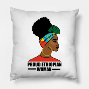 Proud Ethiopian Woman, Ethiopia Flag, Afro African Pillow