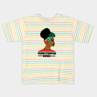 Proud Ethiopian Woman, Ethiopia Flag, Afro African Kids T-Shirt