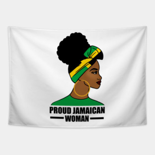 Proud Afro Jamaican Woman, Jamaica Flag Tapestry