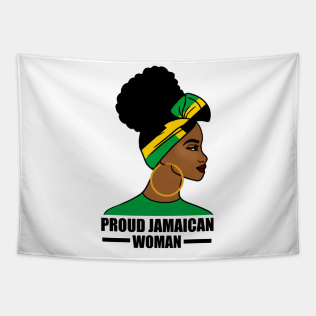 Proud Afro Jamaican Woman, Jamaica Flag Tapestry by logiamerch