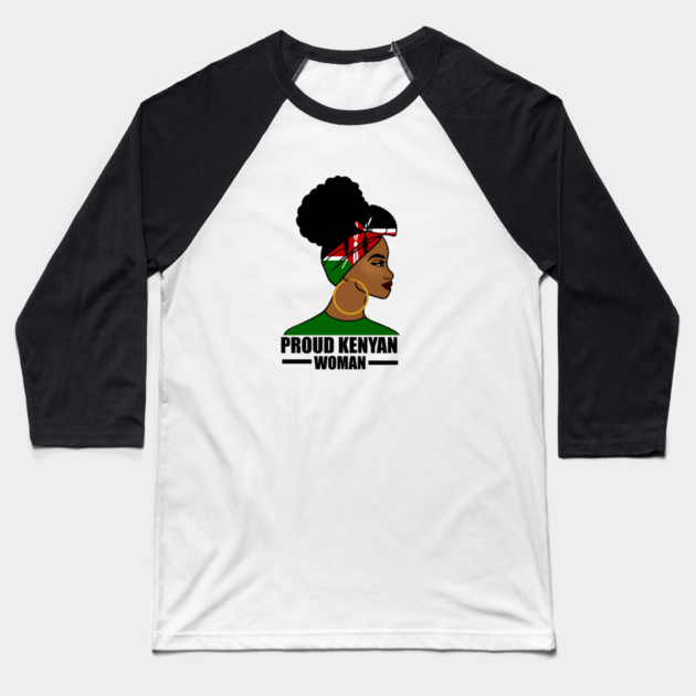 Proud Kenyan Woman, Kenya Flag, Afro African Baseball T-Shirt by logiamerch