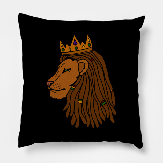 African Lion, Rasta, Dreadlocks, Lion with Crown Pillow by logiamerch