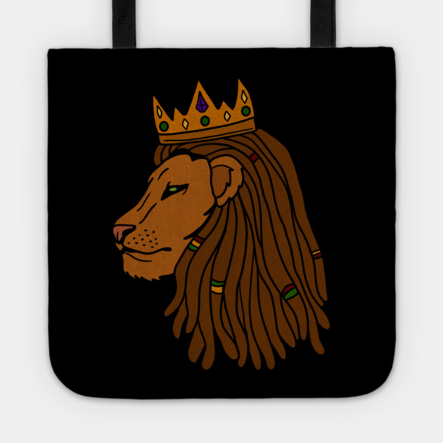 African Lion, Rasta, Dreadlocks, Lion with Crown Tote by logiamerch