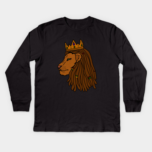 African Lion, Rasta, Dreadlocks, Lion with Crown Kids Long Sleeve T-Shirt by logiamerch