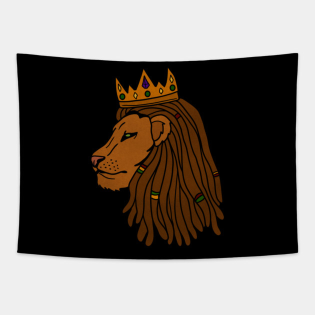 African Lion, Rasta, Dreadlocks, Lion with Crown Tapestry by logiamerch