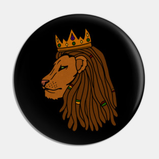 African Lion, Rasta, Dreadlocks, Lion with Crown Pin