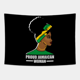 Proud Afro Jamaican Woman, Jamaica Flag Tapestry