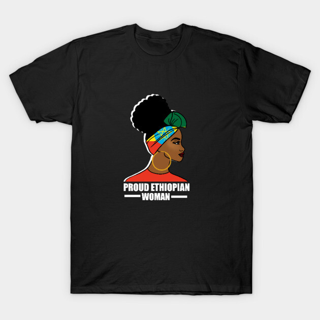 Proud Ethiopian Woman, Ethiopia Flag, Afro African T-Shirt by logiamerch