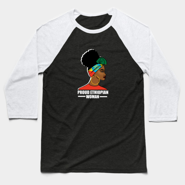 Proud Ethiopian Woman, Ethiopia Flag, Afro African Baseball T-Shirt by logiamerch