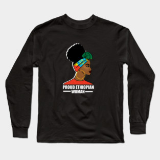 Proud Ethiopian Woman, Ethiopia Flag, Afro African Long Sleeve T-Shirt