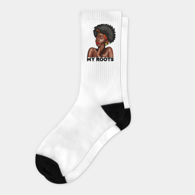 My African Roots, Black Pride, Afro African Woman Socks by logiamerch